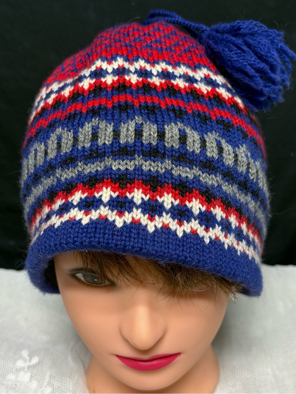 Vtg Marley headgear beanie hat Wool lined Fair Isle ski Vail Colorado Canada
